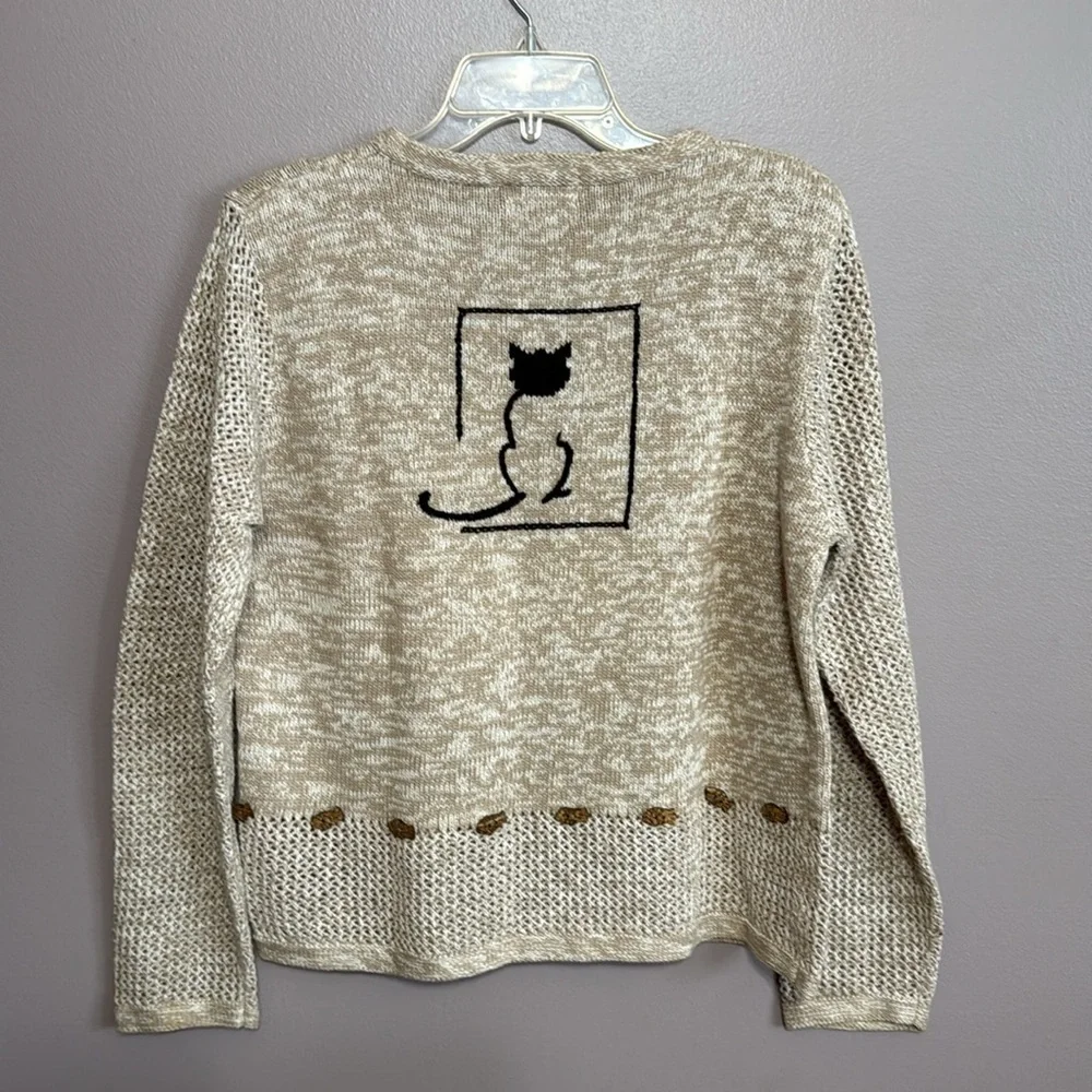 Vintage Y2K Christopher & Banks Cat Embroidered Knit Crewneck Sweater Medium - Picture 6 of 8